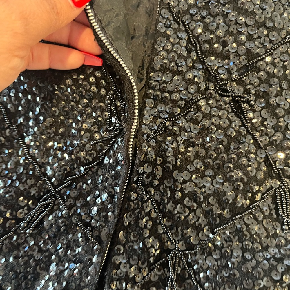 Black Sequence Top With Zipper - image 6